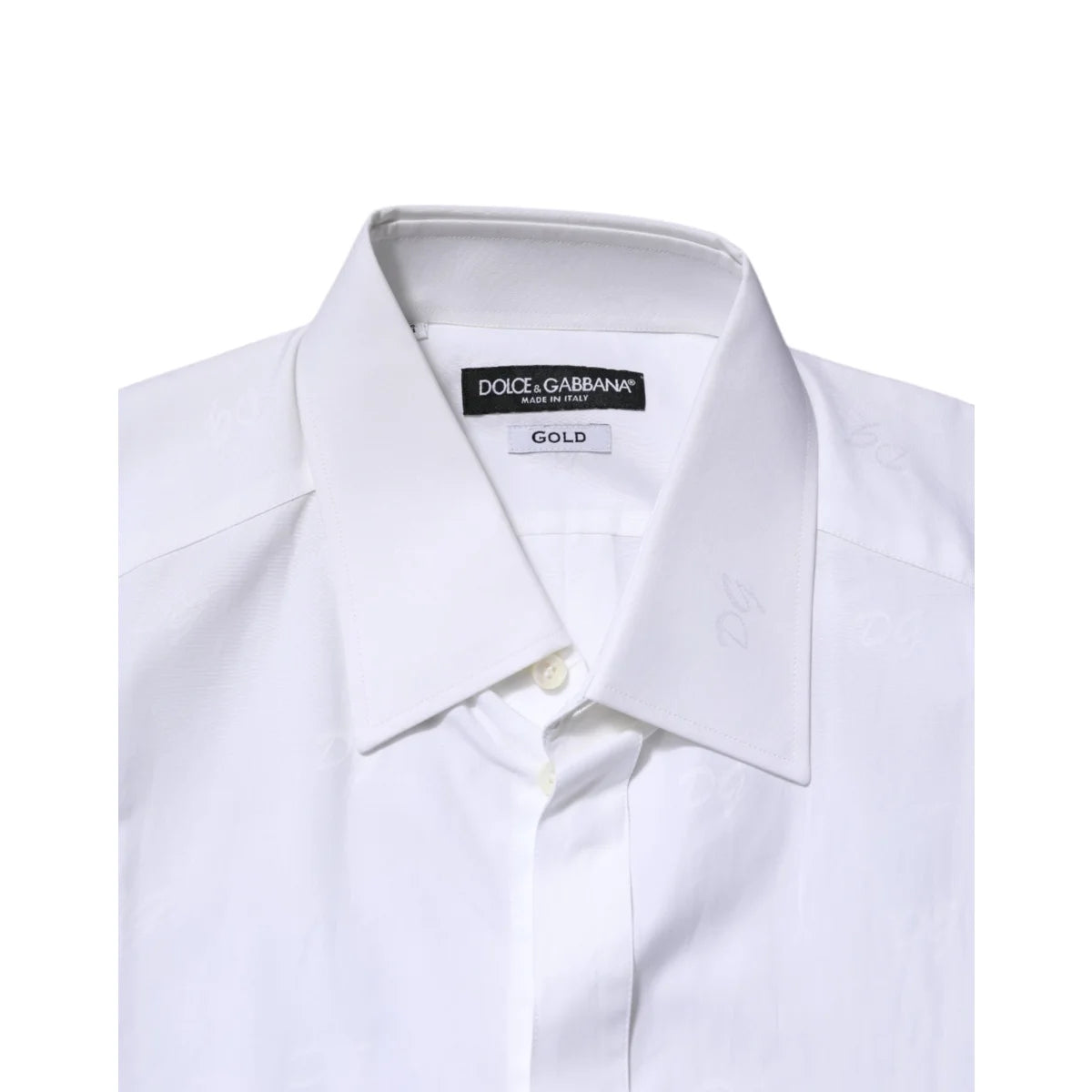 Gabbana White Cotton Gold Dress Shirt with Classic Neck and Long Sleeves Dolce &