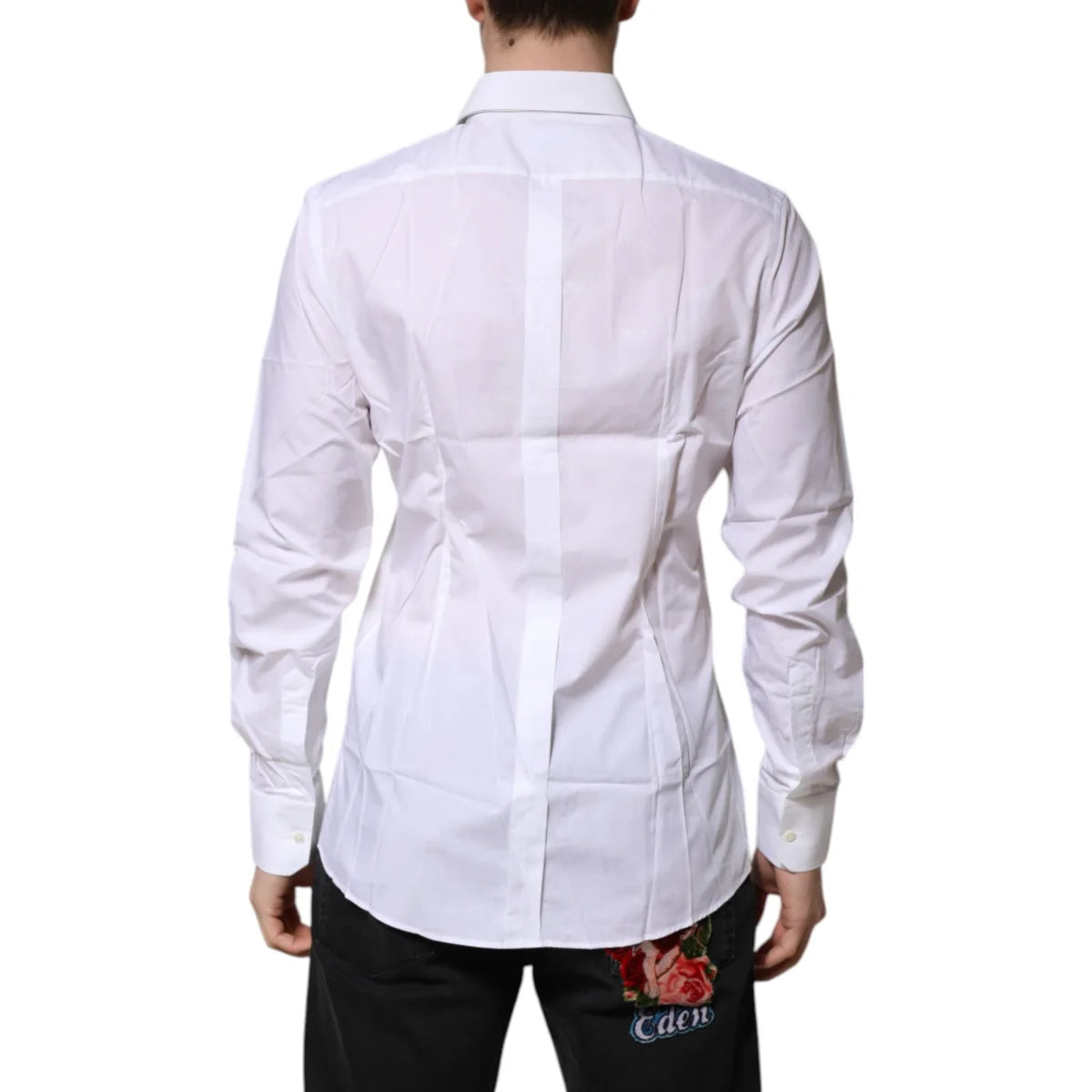 Gabbana White Cotton Gold Dress Shirt with Classic Neck and Long Sleeves Dolce &