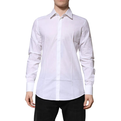 Gabbana White Cotton Gold Dress Shirt with Classic Neck and Long Sleeves Dolce &