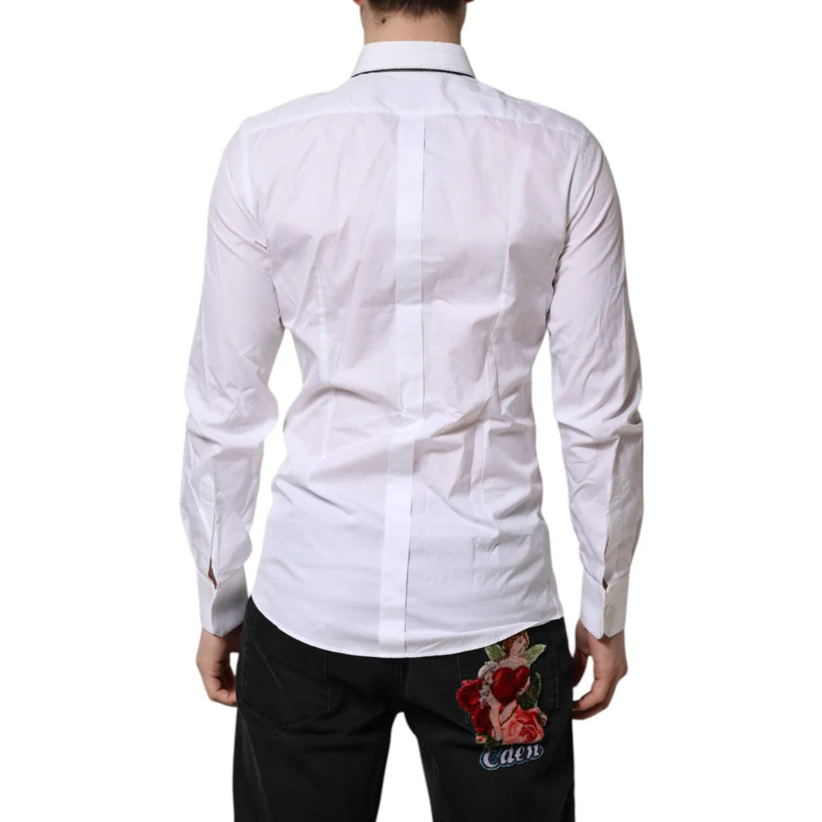 Gabbana White Cotton Gold Dress Shirt with Long Sleeves Dolce &