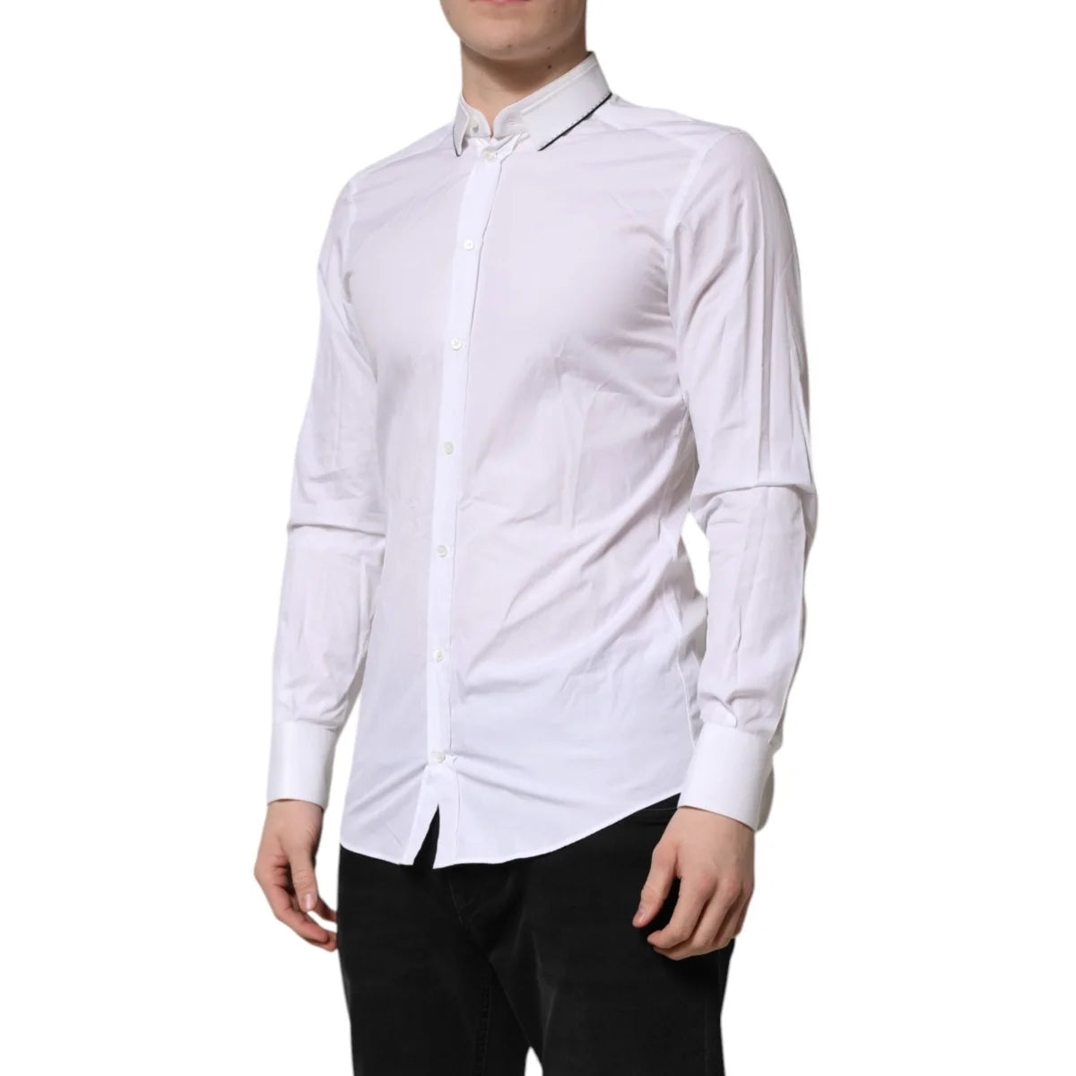 Gabbana White Cotton Gold Dress Shirt with Long Sleeves Dolce &