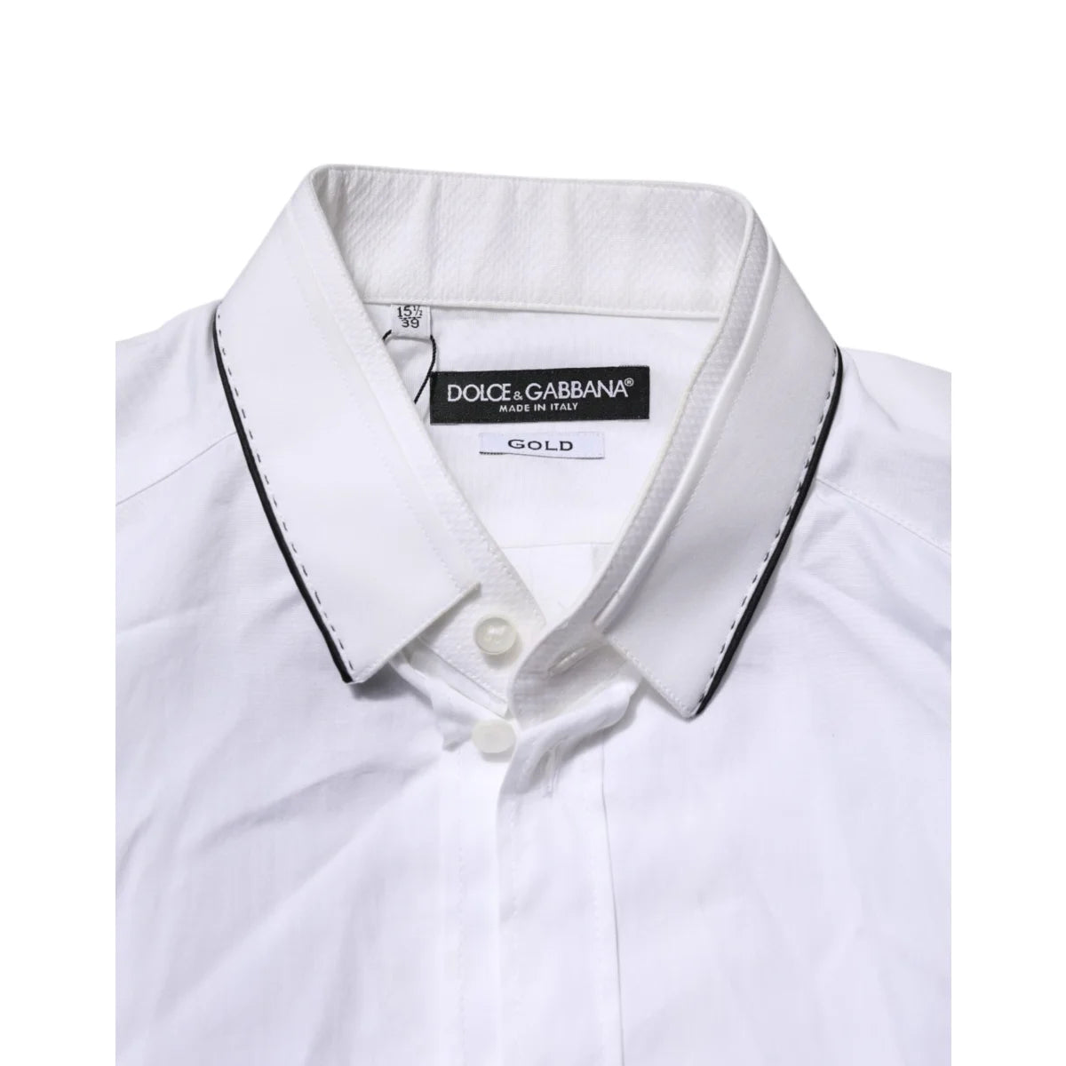 Gabbana White Cotton Gold Dress Shirt with Long Sleeves Dolce &