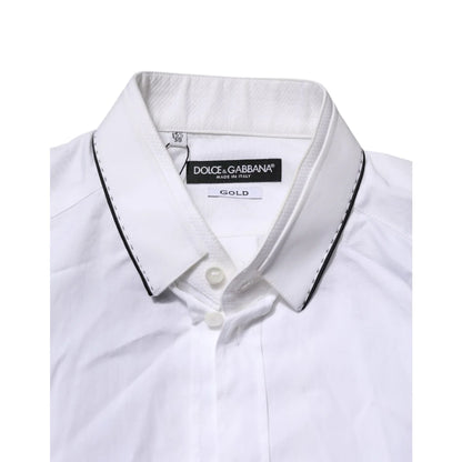 Gabbana White Cotton Gold Dress Shirt with Long Sleeves Dolce &