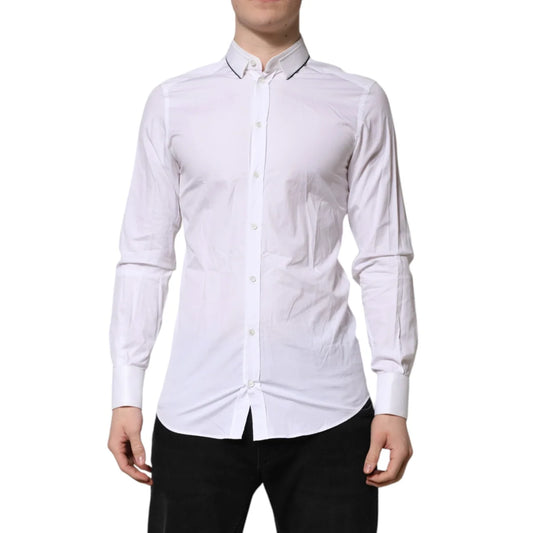 Gabbana White Cotton Gold Dress Shirt with Long Sleeves Dolce &