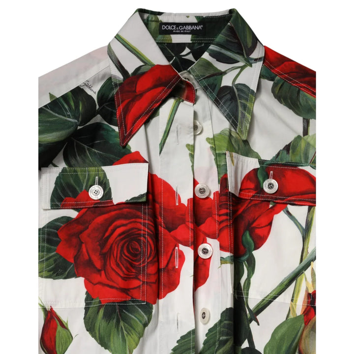 Gabbana White Cotton Jumpsuit with Vibrant Floral Print Dolce &