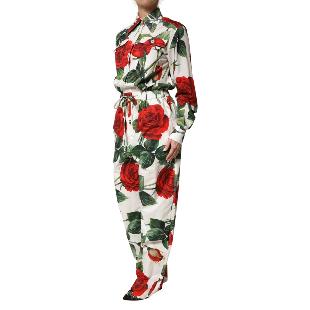 Gabbana White Cotton Jumpsuit with Vibrant Floral Print Dolce &