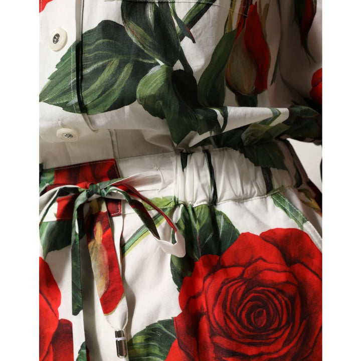 Gabbana White Cotton Jumpsuit with Vibrant Floral Print Dolce &