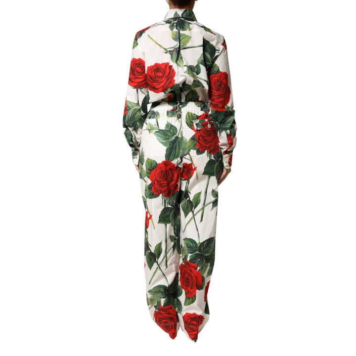 Gabbana White Cotton Jumpsuit with Vibrant Floral Print Dolce &