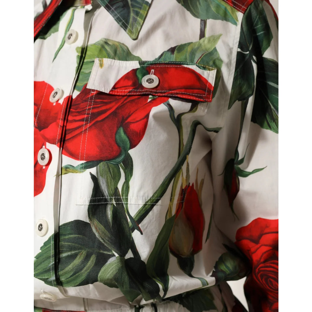 Gabbana White Cotton Jumpsuit with Vibrant Floral Print Dolce &