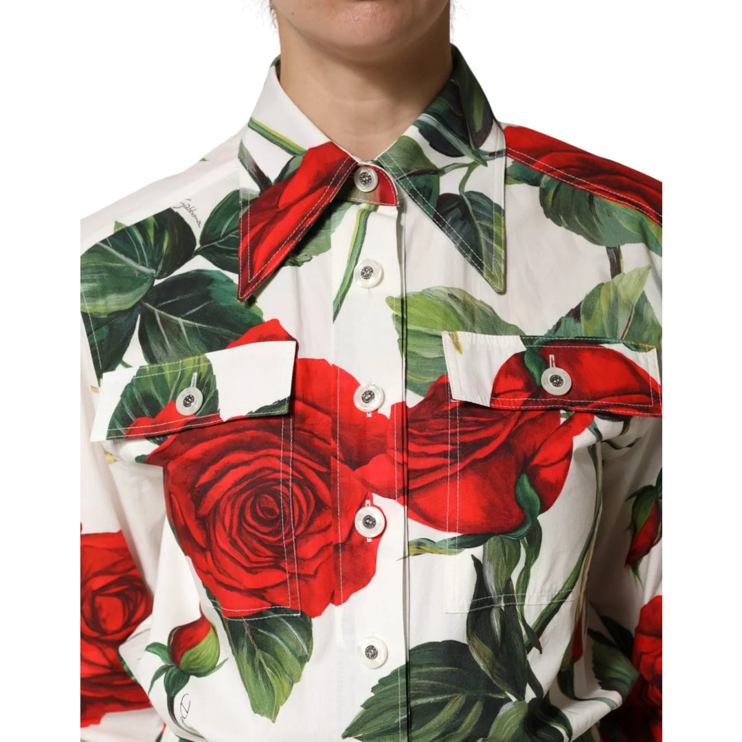 Gabbana White Cotton Jumpsuit with Vibrant Floral Print Dolce &