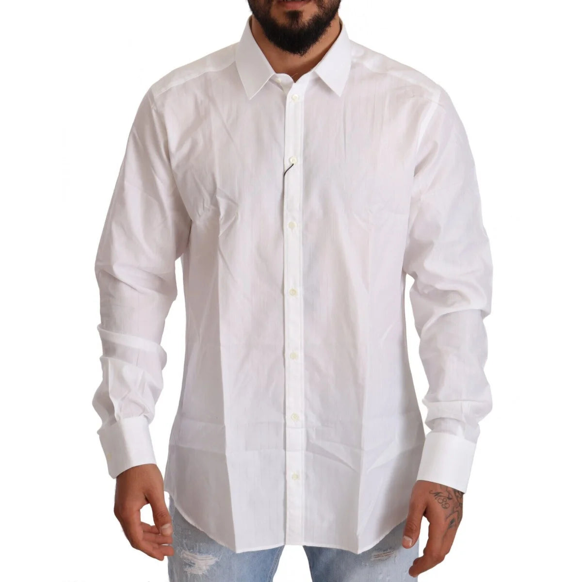 Gabbana White Cotton Slim Fit Shirt Martini Style Dolce &