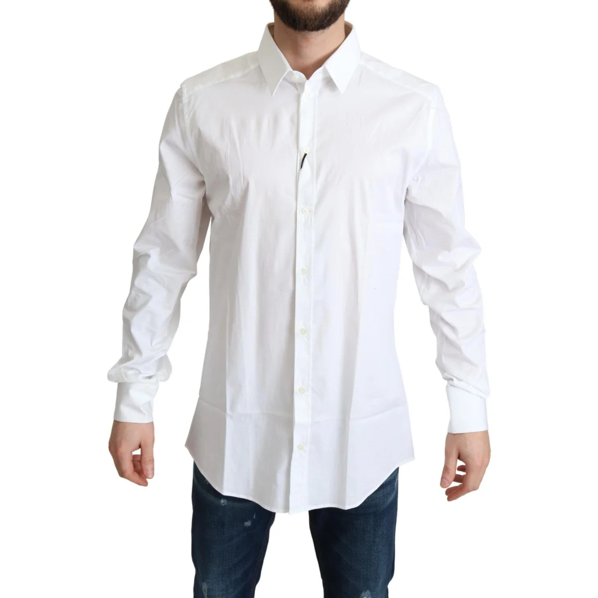 Gabbana White Cotton Stretch Dress Shirt Long Sleeve Authentic Style Dolce &
