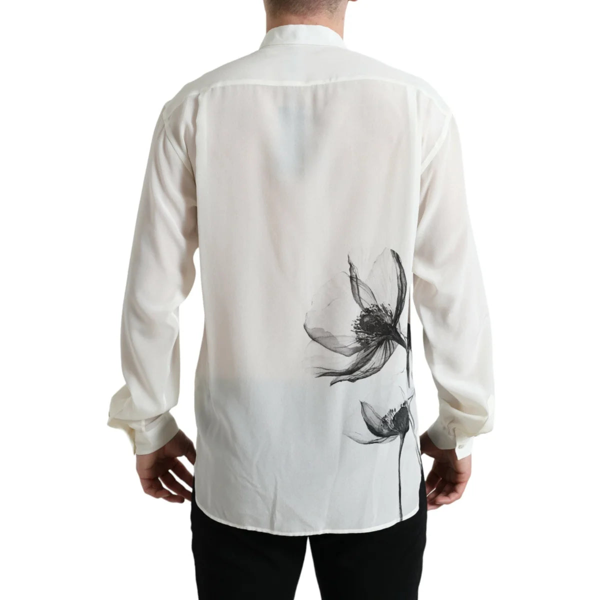 Gabbana White Floral Collared Silk Dress Shirt for Effortless Elegance Dolce &