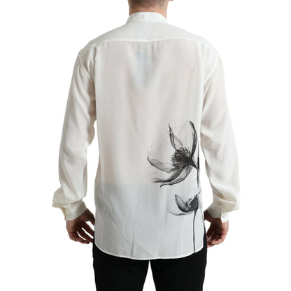 Gabbana White Floral Collared Silk Dress Shirt for Effortless Elegance Dolce &