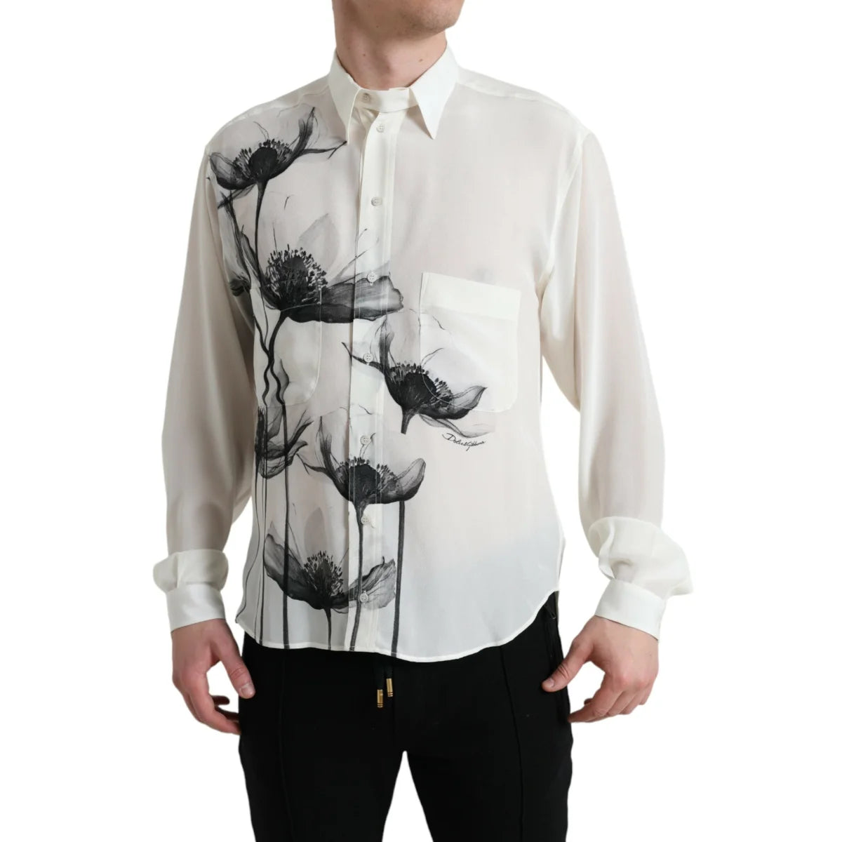 Gabbana White Floral Collared Silk Dress Shirt for Effortless Elegance Dolce &