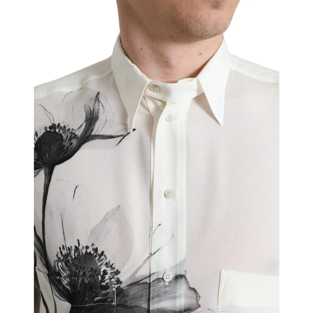 Gabbana White Floral Collared Silk Dress Shirt for Effortless Elegance Dolce &