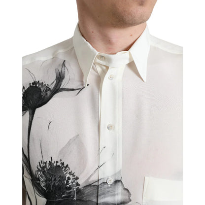 Gabbana White Floral Collared Silk Dress Shirt for Effortless Elegance Dolce &