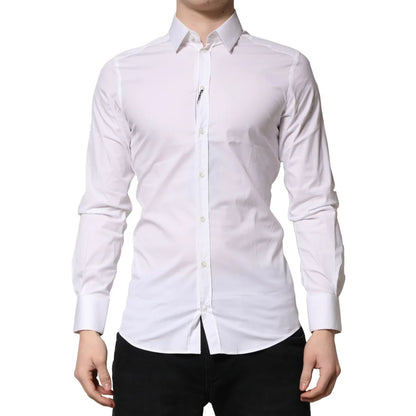 Gabbana White Gold Cotton Men Dress Shirt Classic Long Sleeve Dolce &