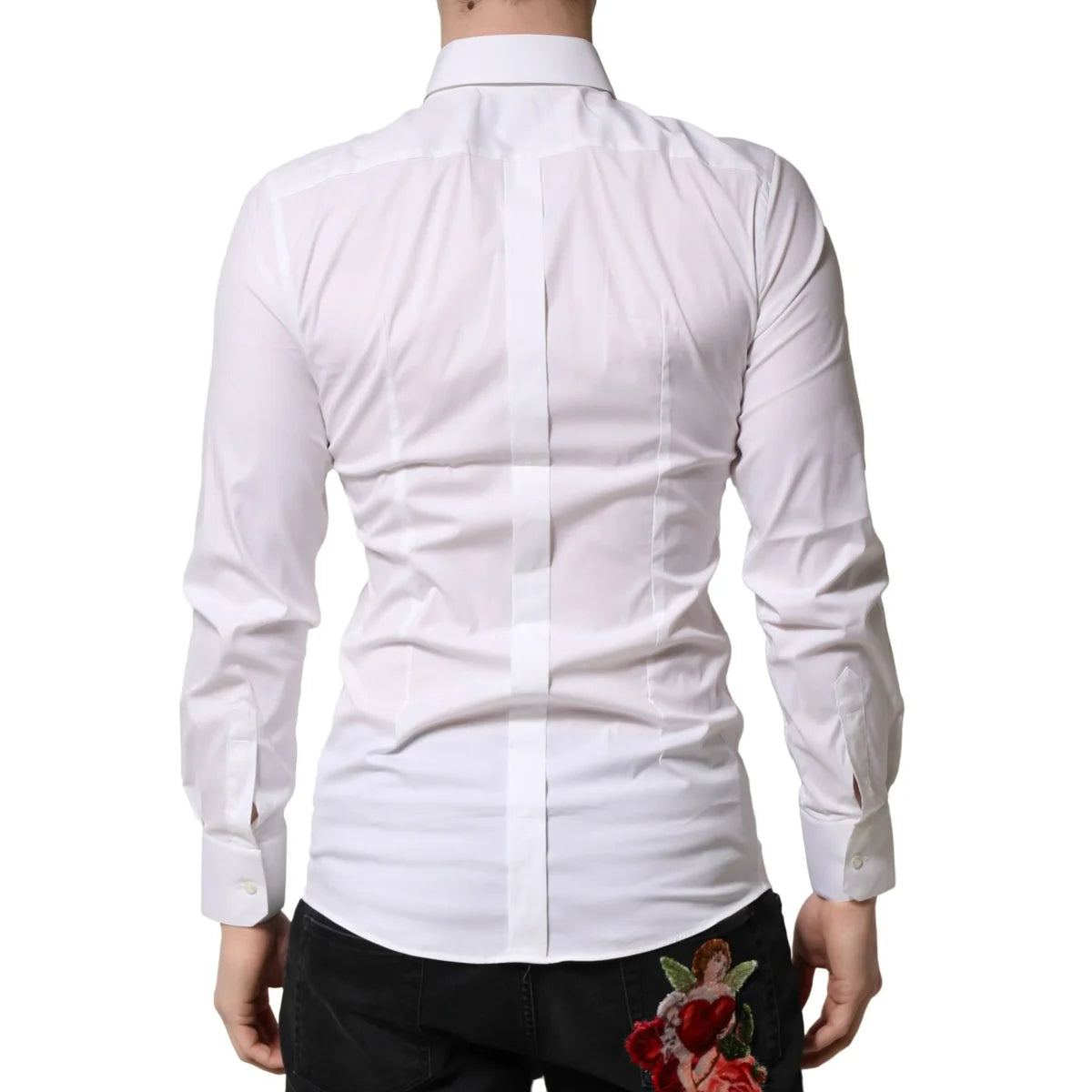 Gabbana White Gold Cotton Men Dress Shirt Classic Long Sleeve Dolce &
