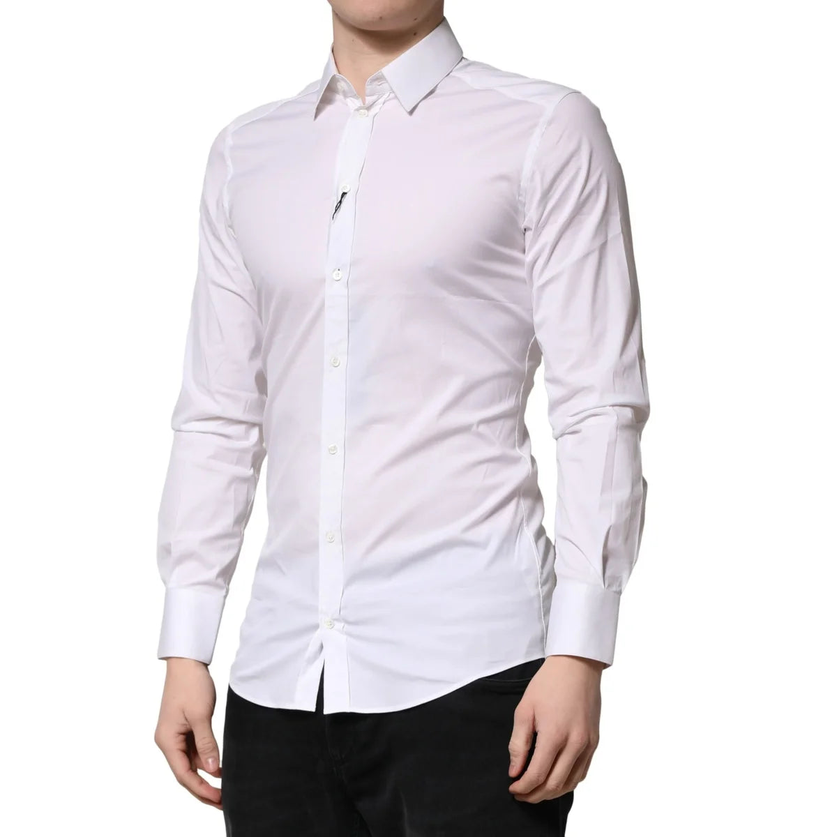 Gabbana White Gold Cotton Men Dress Shirt Classic Long Sleeve Dolce &