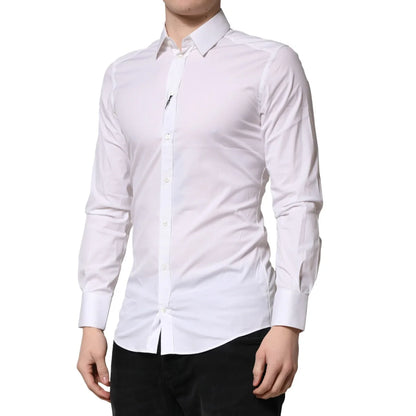 Gabbana White Gold Cotton Men Dress Shirt Classic Long Sleeve Dolce &
