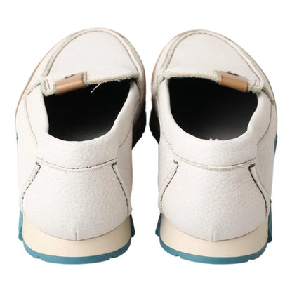 Gabbana White Leather Rubber Sole Slipper Loafers by Dolce &