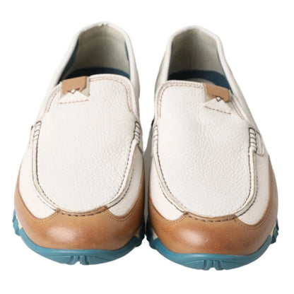 Gabbana White Leather Rubber Sole Slipper Loafers by Dolce &
