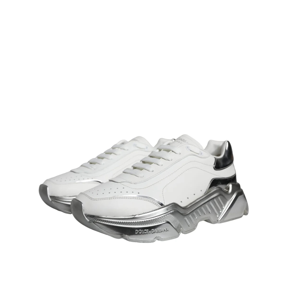 Gabbana White Silver Daymaster Low Top Sneakers Authentic Luxury Style Dolce &