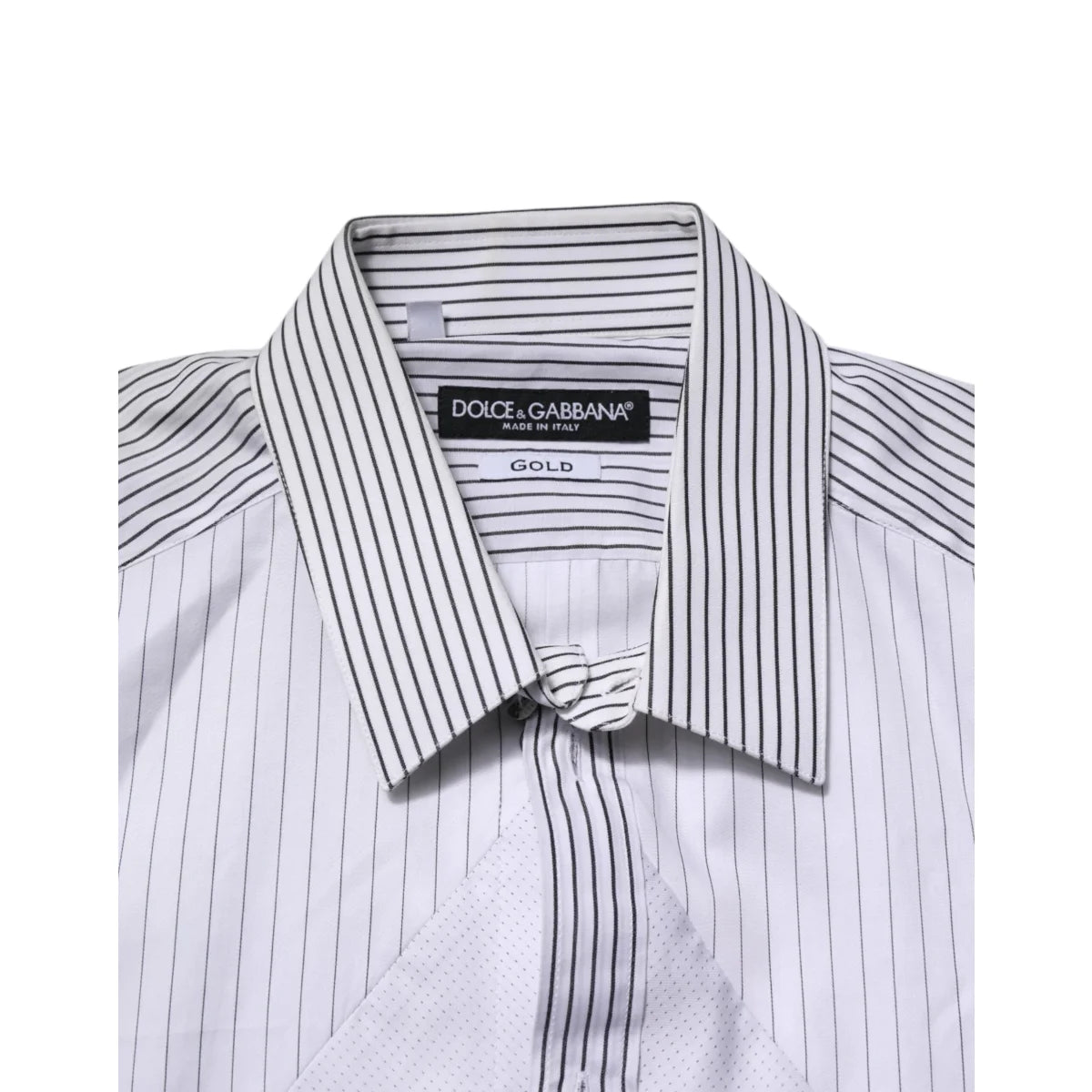 Gabbana White Striped Dress Shirt with Classic Neck and Long Sleeves Dolce &