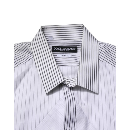Gabbana White Striped Dress Shirt with Classic Neck and Long Sleeves Dolce &