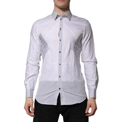 Gabbana White Striped Dress Shirt with Classic Neck and Long Sleeves Dolce &