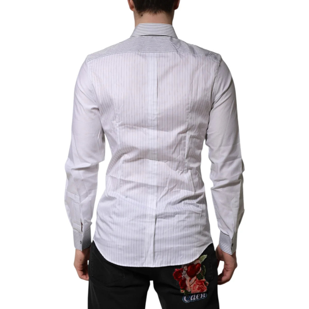 Gabbana White Striped Dress Shirt with Classic Neck and Long Sleeves Dolce &