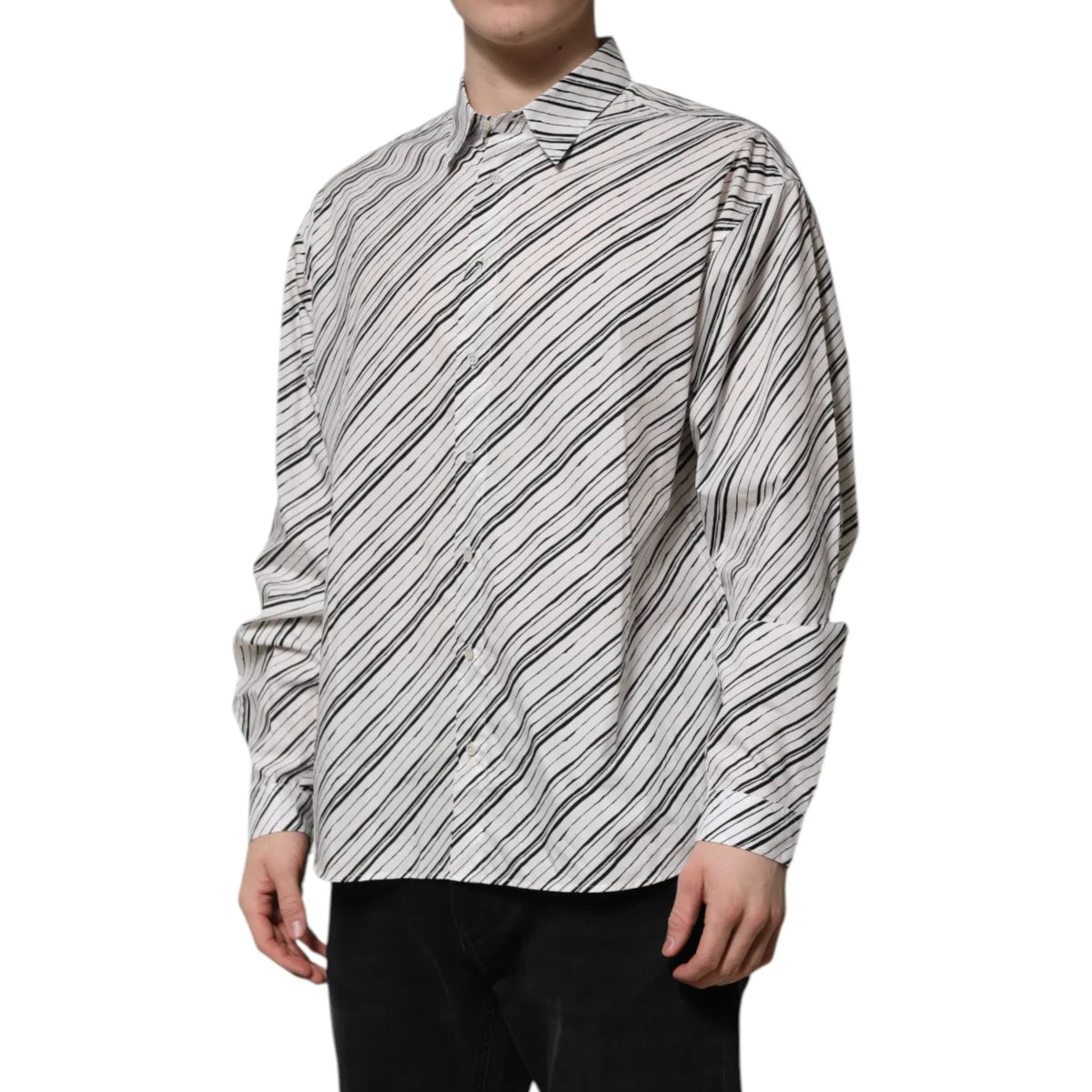 Gabbana White Striped Formal Shirt with Classic Neck and Long Sleeves Dolce &
