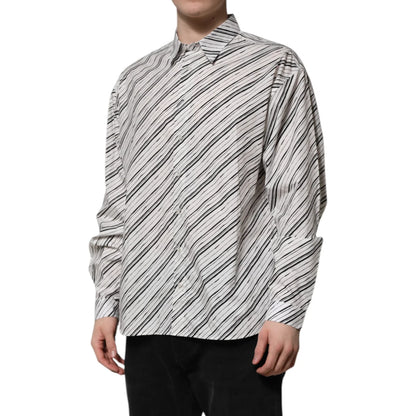 Gabbana White Striped Formal Shirt with Classic Neck and Long Sleeves Dolce &