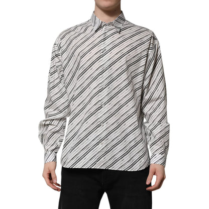 Gabbana White Striped Formal Shirt with Classic Neck and Long Sleeves Dolce &