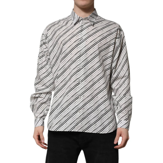 Gabbana White Striped Formal Shirt with Classic Neck and Long Sleeves Dolce &