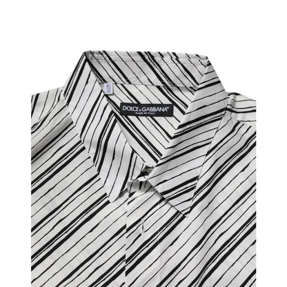 Gabbana White Striped Formal Shirt with Classic Neck and Long Sleeves Dolce &