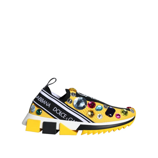 Gabbana Yellow Sorrento Sneakers with Dazzling Stone Embellishments Dolce &