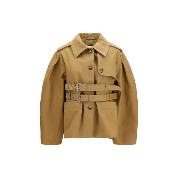 Ganni Trench Coats - Beige Cotton Full-Length Jacket
