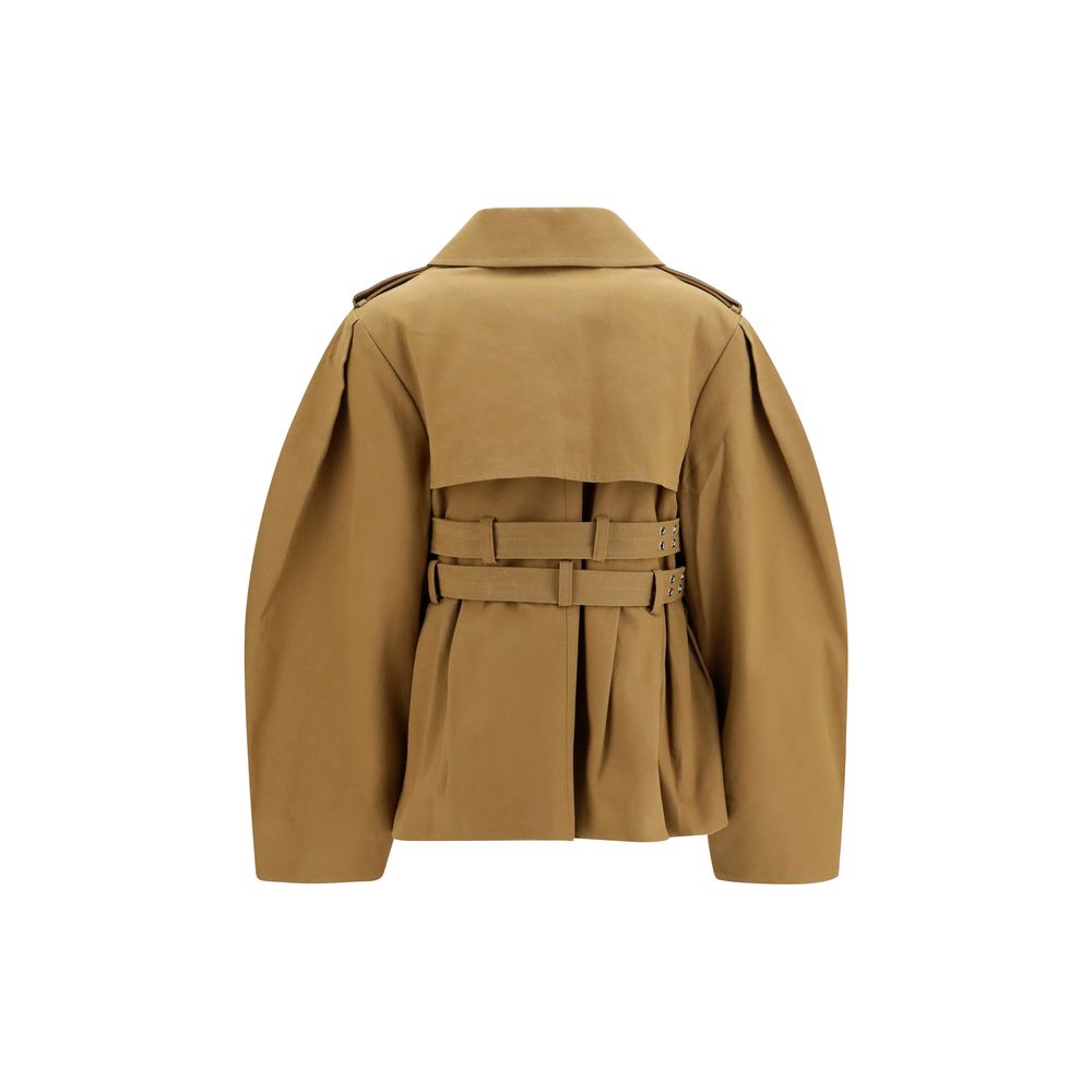 Ganni Trench Coats - Beige Cotton Full-Length Jacket