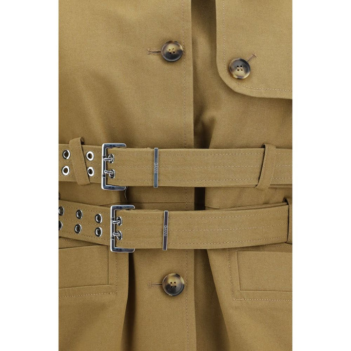 Ganni Trench Coats - Beige Cotton Full-Length Jacket