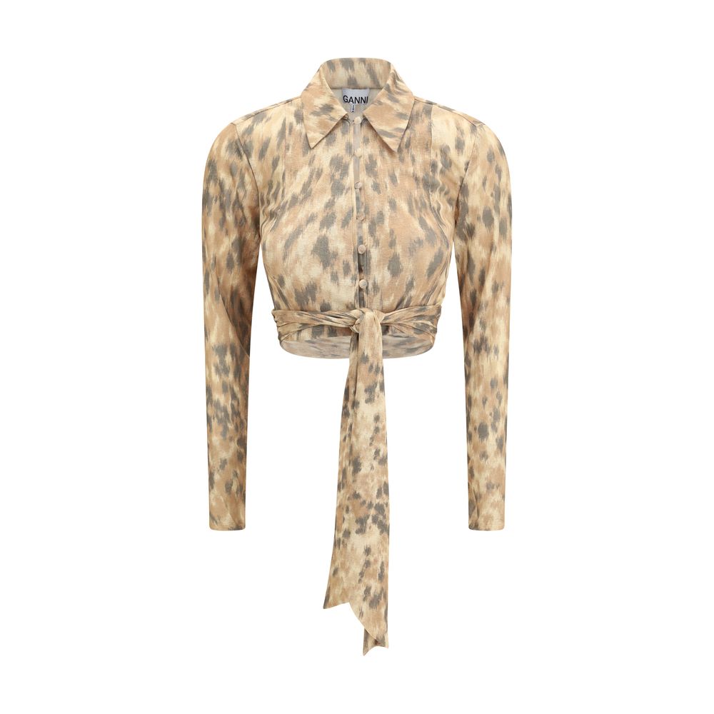 Ganni Blouses - Women’s Beige Recycled Polyester Blouse