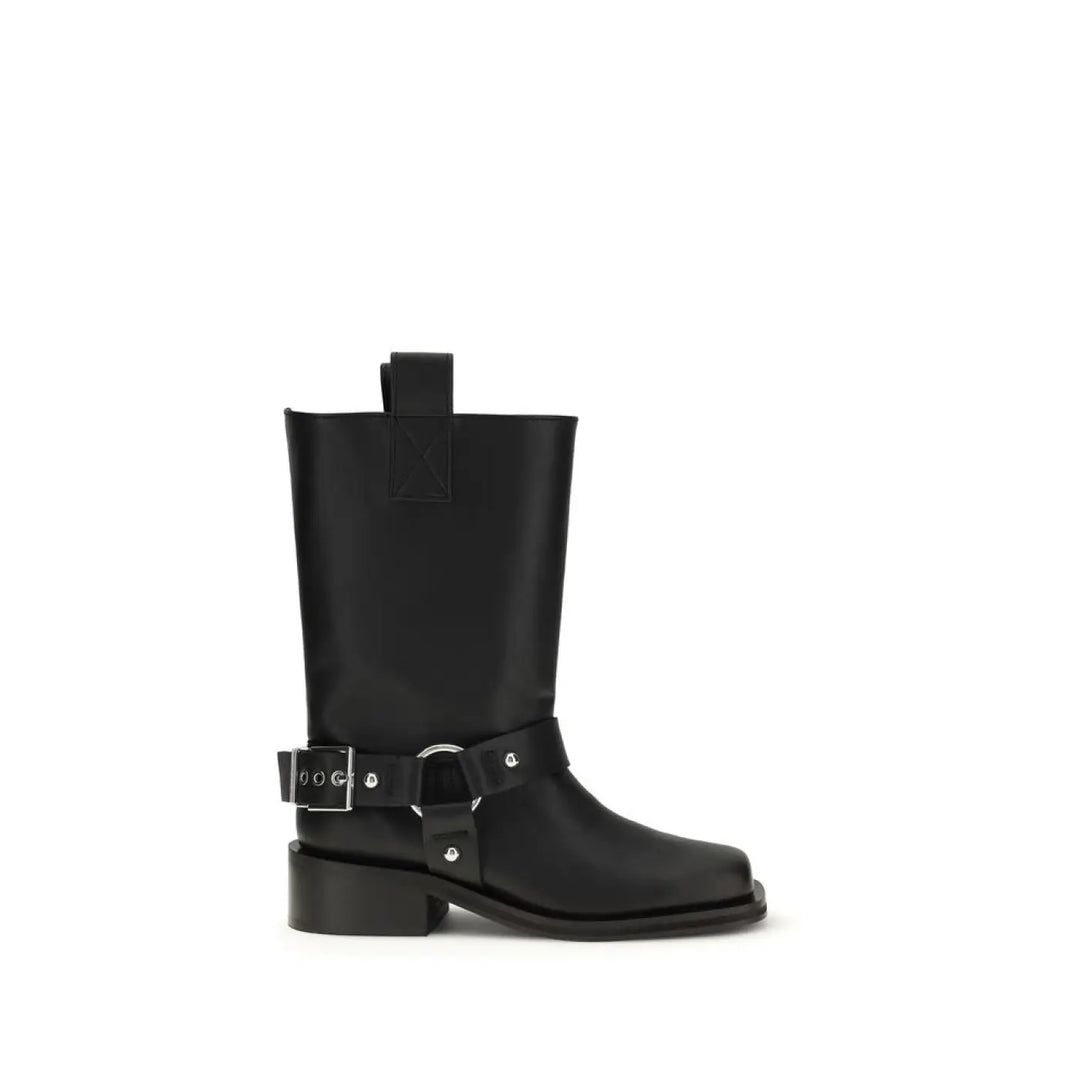 Ganni Black Calf Leather Bos Taurus Flat Boots