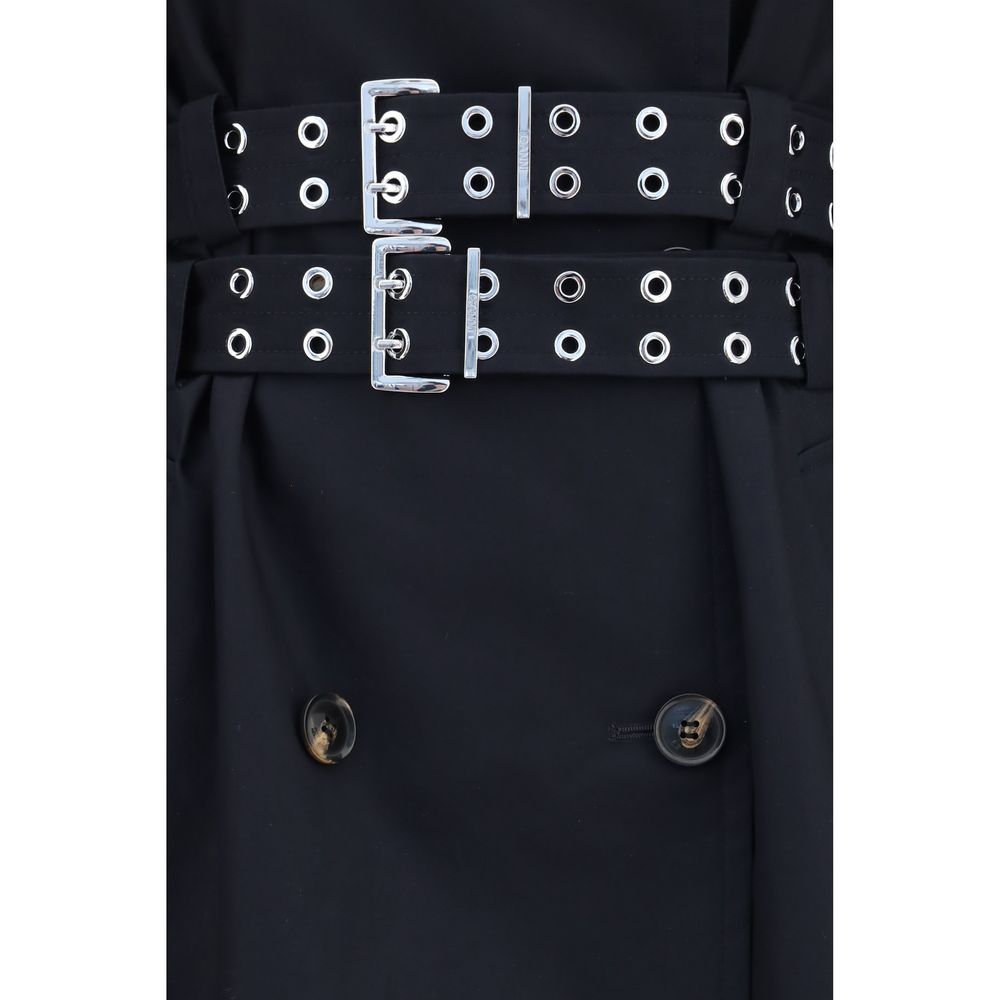 Ganni Trench Coats - Black Cotton Coat