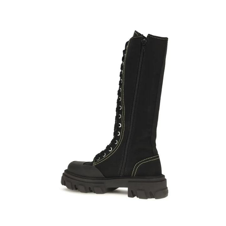 Ganni Black Cotton Lace-up Boots