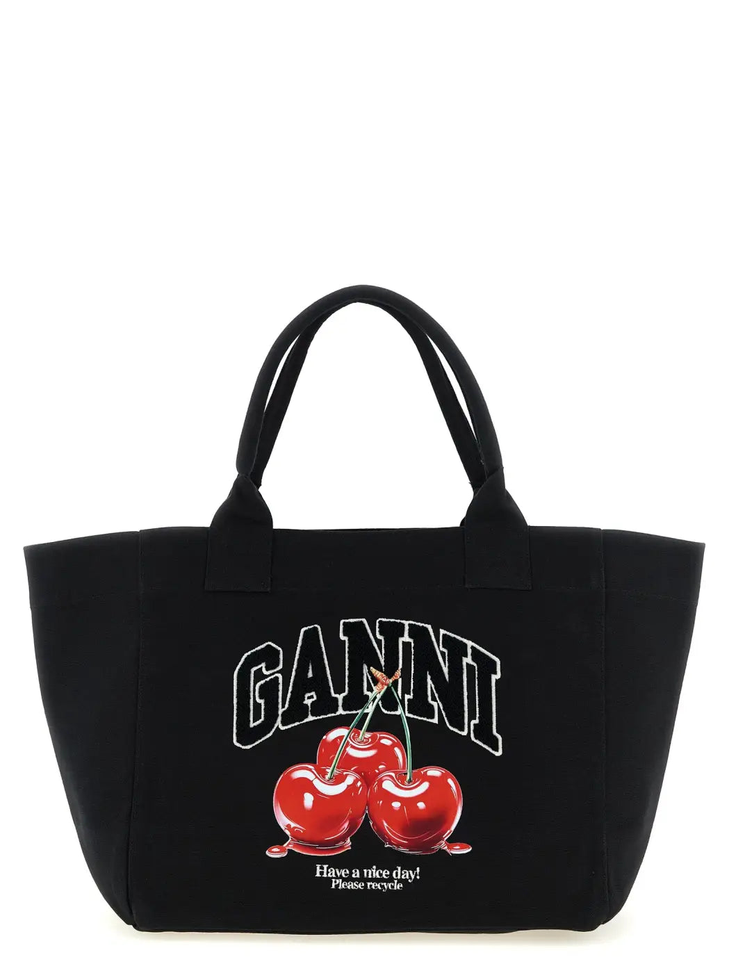 Ganni Black Recycled Cotton Tote Bag
