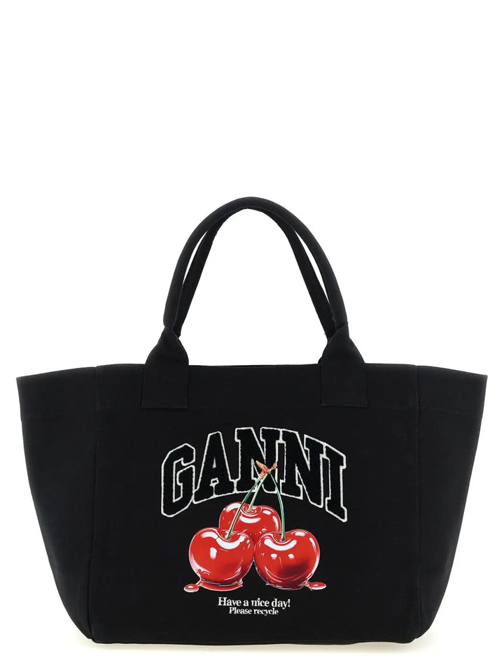 Ganni Black Recycled Cotton Tote Bag