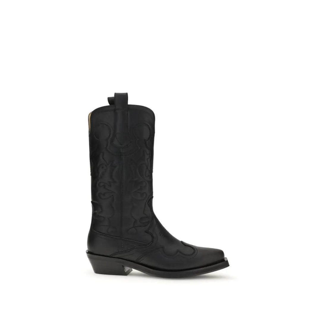 Ganni Black Recycled Leather Lace-Up Boots