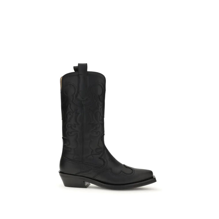 Ganni Black Recycled Leather Lace-Up Boots