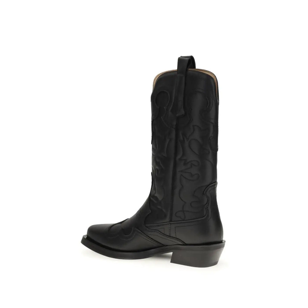 Ganni Black Recycled Leather Lace-Up Boots